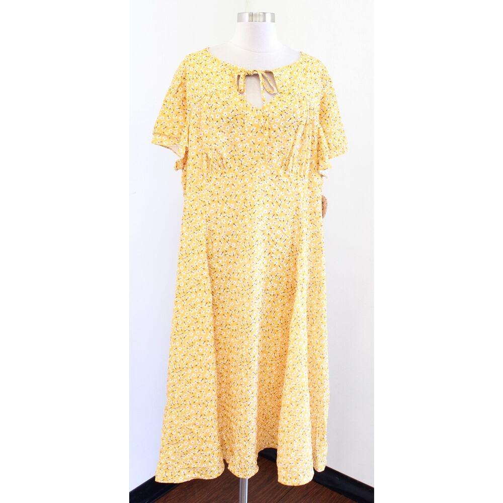 NWT Timeless London Unique Vintage Yellow Floral Tie Neck Dress Size US 18 Retro